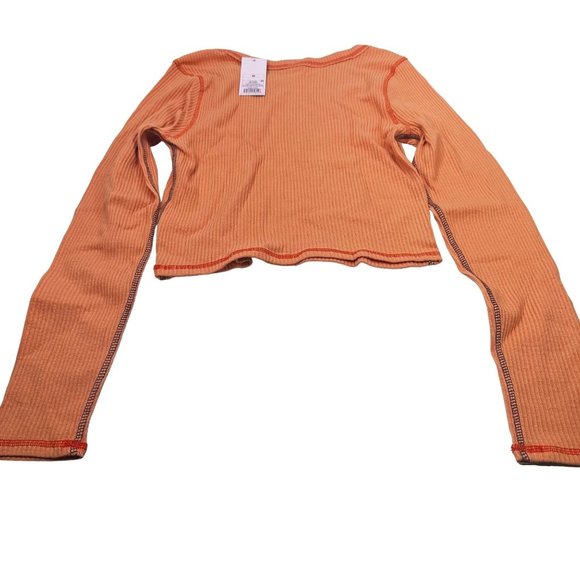 Wild Fable Women's Size Med Long Sleeve Slim Fit Baby Ribbed Tee Shirt Peach New - Picture 2 of 13